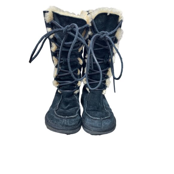 Ugg womans Black leather sheepskin lined Midcalf Winter Boots Sz 6 SKU 9533 - Picture 9 of 16